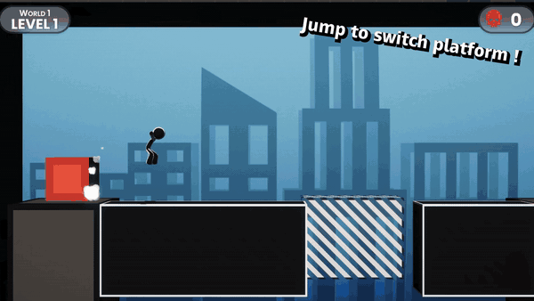 Niveau 1 : le message Jump to switch platform apprend qu'un saut fait basculer les plateformes
